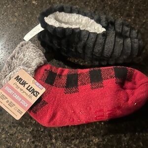 Muk Luks Red and Black Plaid Cabin Socks 
2 pairs